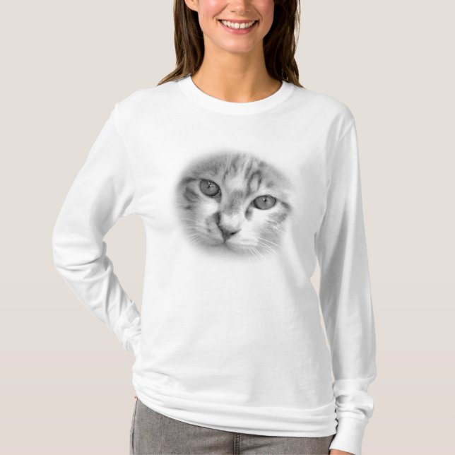 T-shirt Visage de chat tigré noir et blanc (Devant)