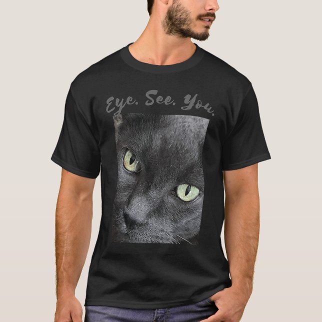 T-shirt Visage de Chat Yeux Verts effrayant Oeil Te Voit (Devant)