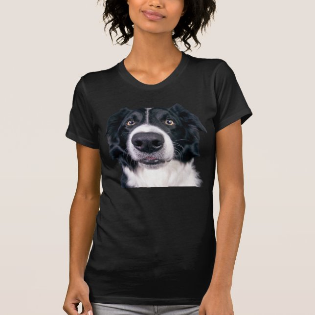 T-shirt Visage de Chien Noir et Blanc (Devant)