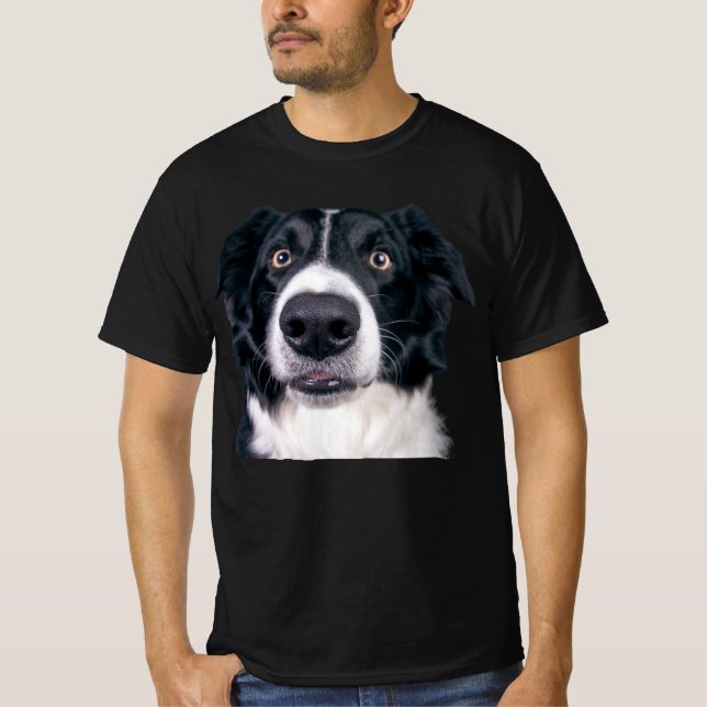 T-shirt Visage de chien noir et blanc (Devant)