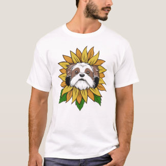 T-shirt Visage de chien Shih Tzu sur un tournesol