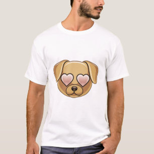T-shirt Visage de chiot aux yeux de coeur Emoji Mignon Amo