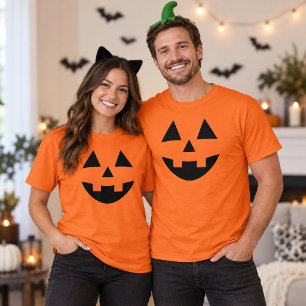 T-shirt Visage de Citrouille d'Halloween Orange pour Coupl
