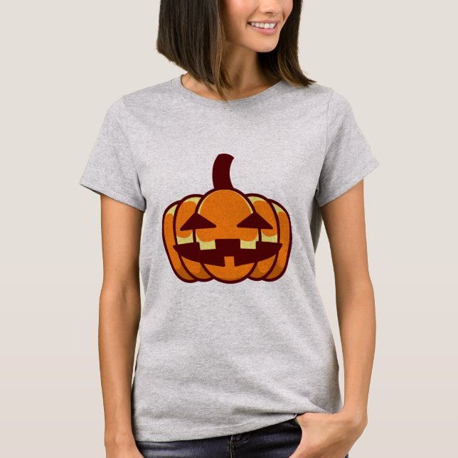 T-shirt Visage de Citrouille Simple Orange Sourire (Devant)