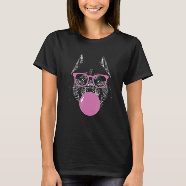 T-shirt Visage de Husky Drôle et Cool Mangeant du Chewing- (Devant)