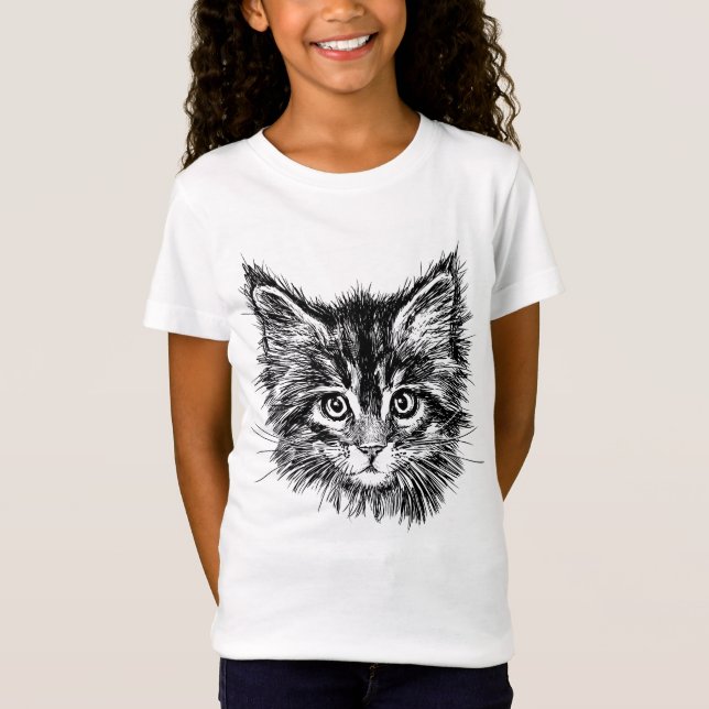 T-Shirt Visage de Kitten noir et blanc (Devant)