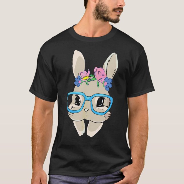 T-shirt Visage De Lapin Avec Lunettes De Soleil Pour Fille (Devant)