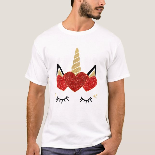 T-shirt Visage de licorne mignonne pour la Saint-Valentin  (Devant)