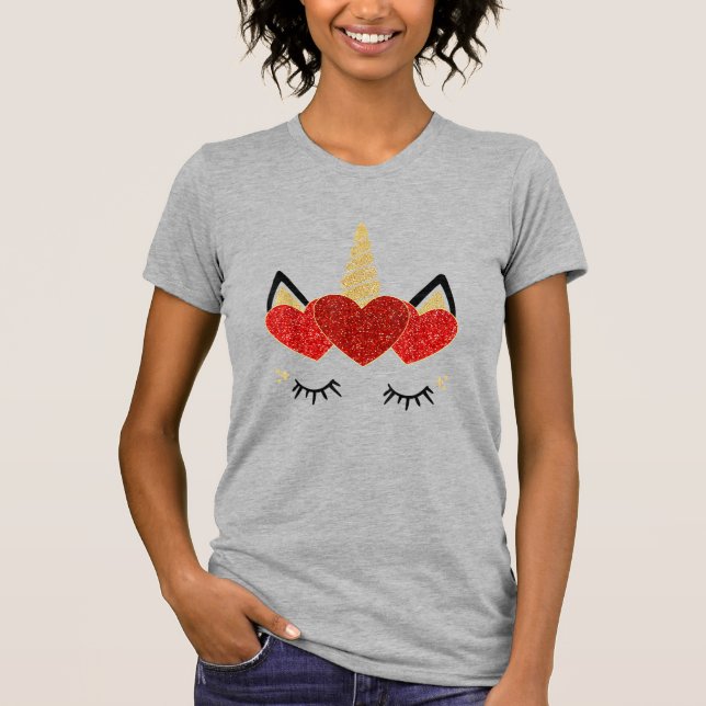 T-shirt Visage de licorne mignonne pour la Saint-Valentin  (Devant)