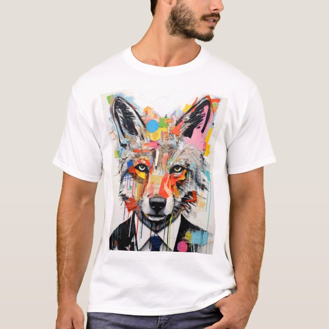 T-shirt Visage de loup avec géométrie abstraite (Devant)