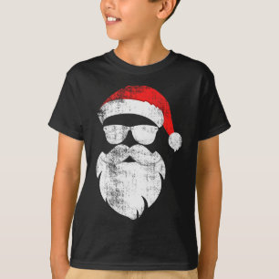 T-shirt Visage de Père Noël Hipster Drôle Avec Chapeau Bar
