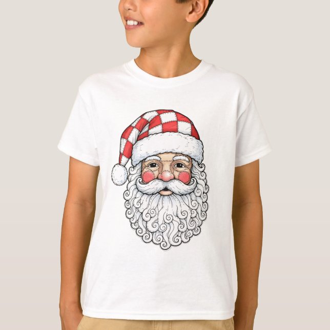 T-shirt Visage de Père Noël Patchwork Doodle Art Stylo Enc (Devant)