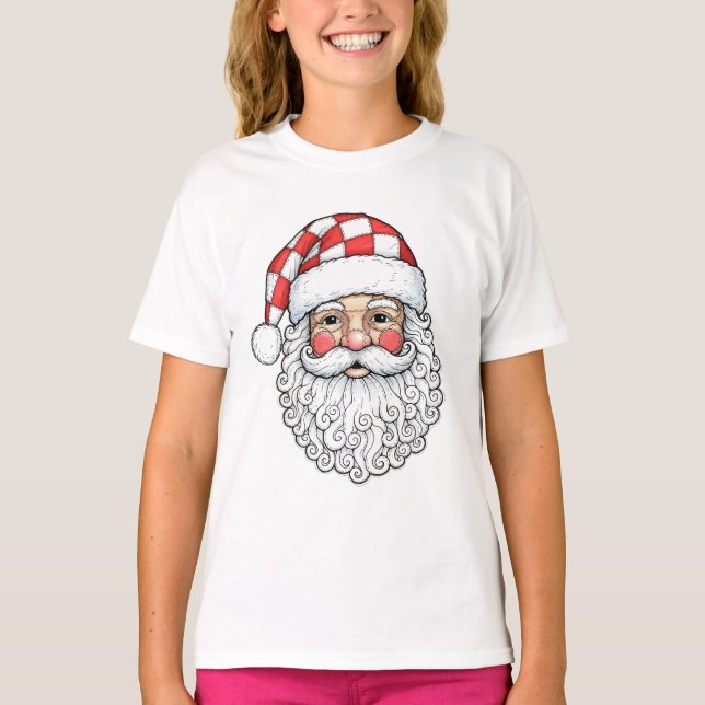 T-shirt Visage de Père Noël Patchwork Doodle Art Stylo Enc (Devant)