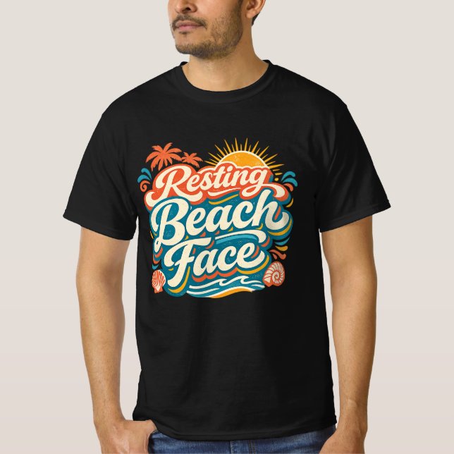 T-shirt Visage de plage décontracté Rétro Été Ambiance Côt (Devant)