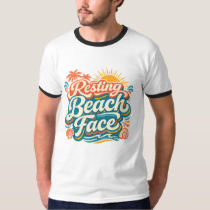 T-shirt Visage de plage décontracté Vibe côtier rétro d'ét