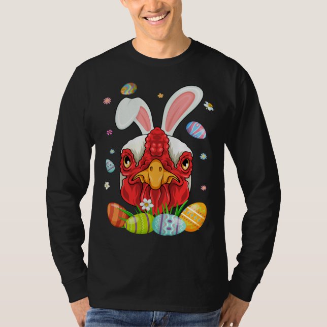 T-shirt Visage de poulet mignon avec des oreilles de lapin (Devant)