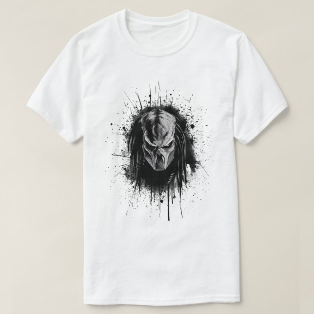 T-shirt Visage de prédateur noir et blanc (Design devant)
