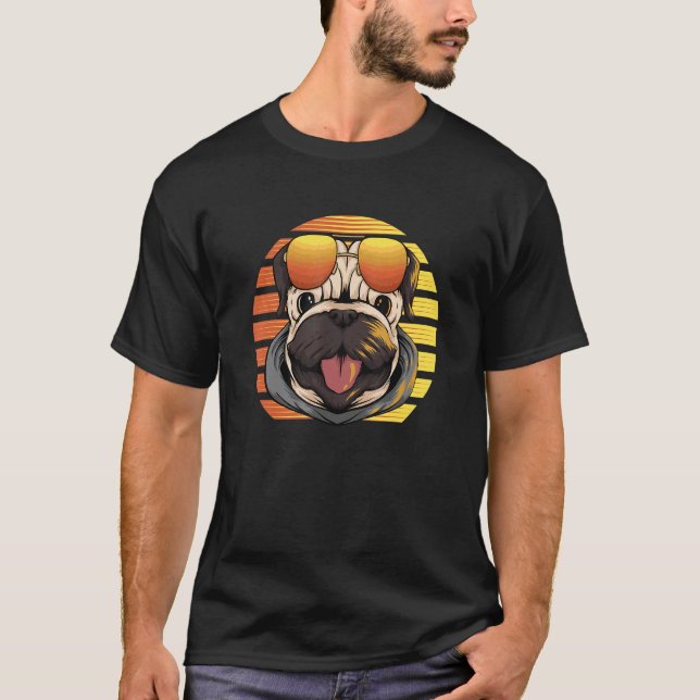 T-shirt Visage de Pug Vintage Cool (Devant)