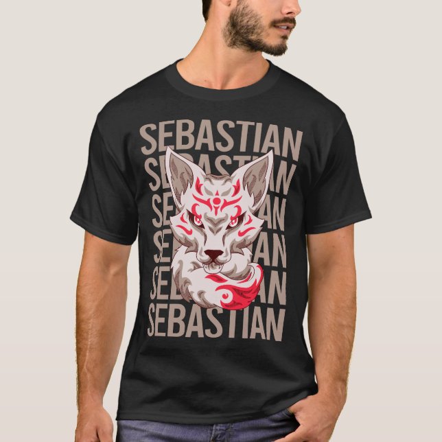T-shirt Visage de Renard - Nom Sébastien (Devant)