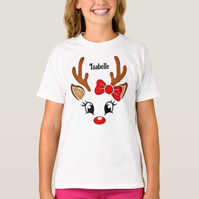 T-shirt visage de renne fille mignonne (Devant)