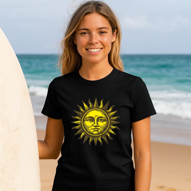 T-shirt Visage de Soleil Art Céleste Style Gravure sur Boi (Créateur téléchargé)