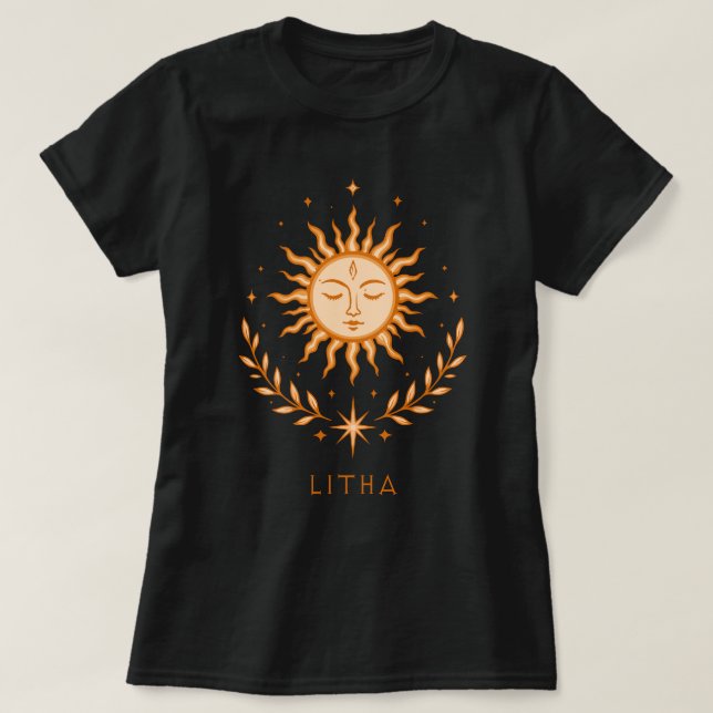 T-shirt Visage de soleil céleste itha Couronne botanique A (Design devant)
