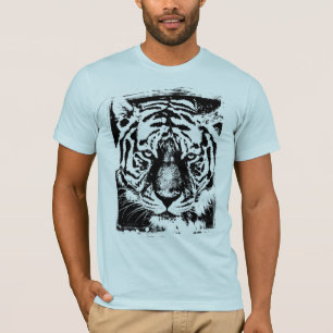 T-shirt Visage de tigre bleu clair moderne à manches court