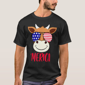 T-shirt Visage de vache 4 juillet États-Unis Lunettes de s