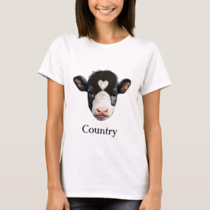 T-shirt Visage de vache noir et blanc de campagne