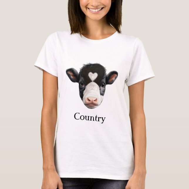 T-shirt Visage de vache noir et blanc de campagne (Devant)