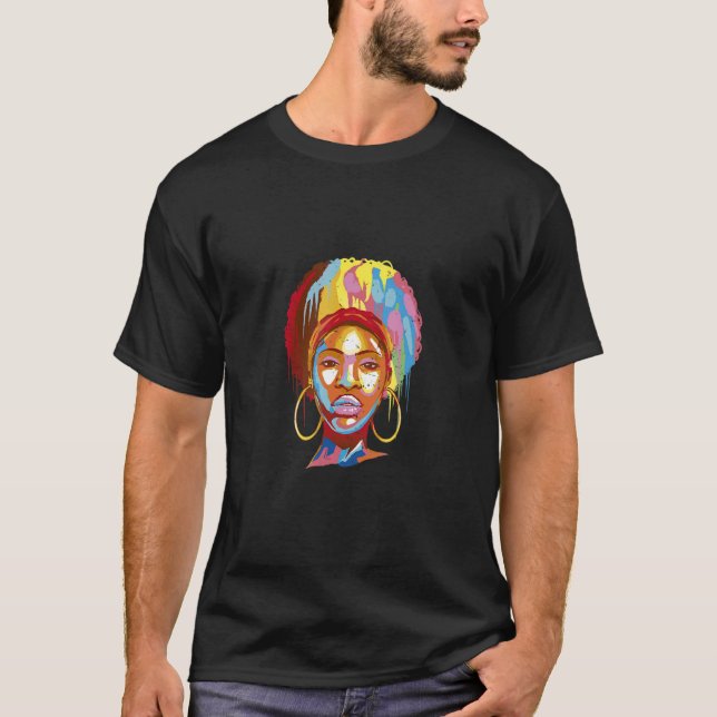 T-shirt Visage D'Une Femme Noire Avec De Grosses Boucles D (Devant)