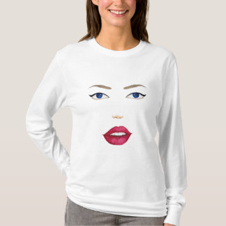 T-shirt Visage femelle stylisé d'aquarelle avec les lèvres