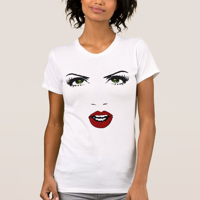 T-shirt Visage femelle sur la couleur variable d'arrière - (Devant)