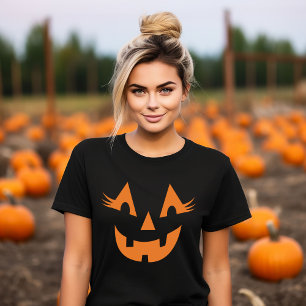 T-shirt Visage Féminin de Citrouille pour Halloween pour F