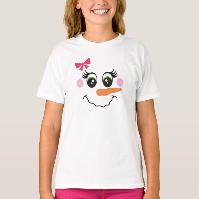 T-Shirt visage fille Snowman pour enfants (Devant)