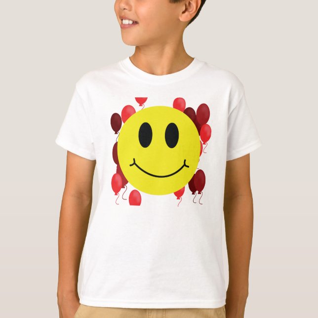 T-shirt Visage gris avec Ballons rouges (Devant)