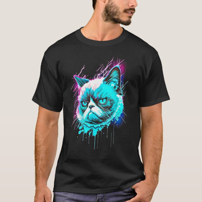 T-shirt Visage Grognon Chat Drôle Graphique Amateurs de Ch (Devant)