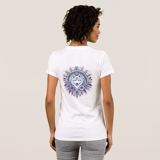 T-shirt Visage illustré d'un loup blanc (Dos entier)