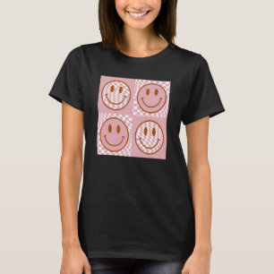 T-shirt Visage joyeux À damiers visage rose Motif