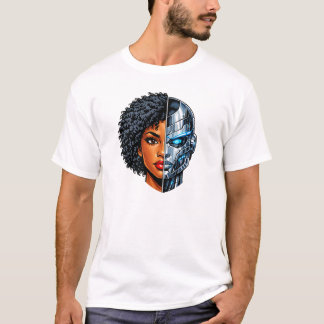 T-shirt Visage mi-humain mi-cyborg | Science-fiction futur