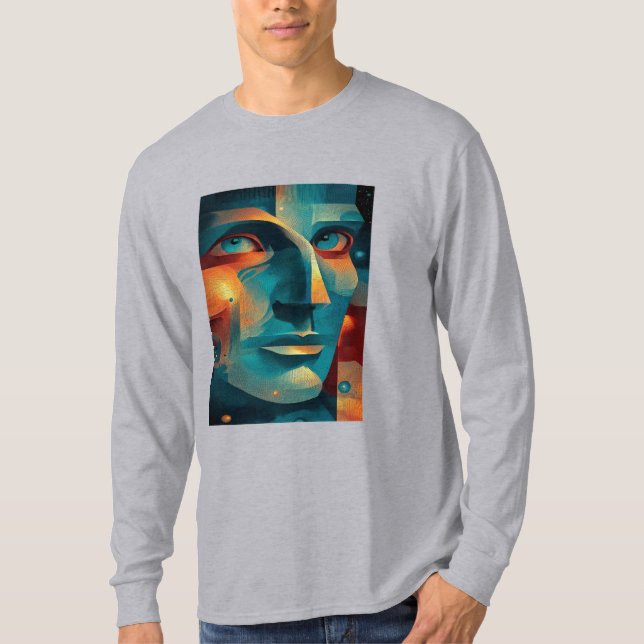T-Shirt visage mosaïque cosmique moderne (Devant)