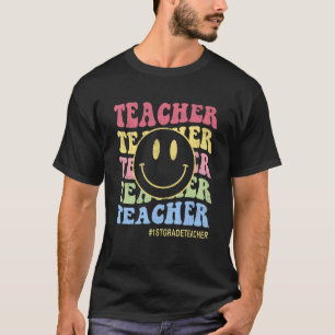 T-shirt Visage Rétro de Premier Jour Heureux Professeur Am
