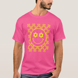 T-shirt Visage souriant À damiers Joyeux Jour Graphique