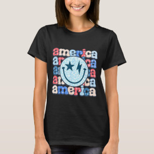 T-shirt Visage Souriant Américain Groovy Patriotique 4 Jui
