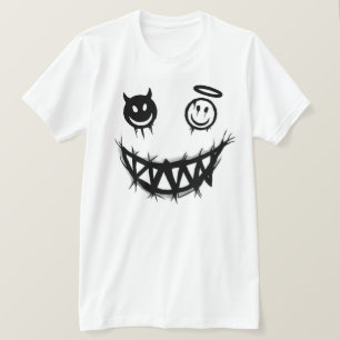 T-shirt Visage Souriant Diable et Ange Dents de Monstre Gr