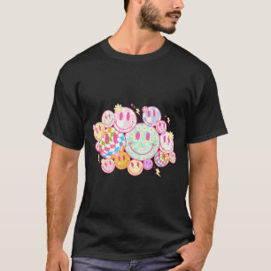 T-shirt Visage Souriant Rétro Fleur Visage Heureux Damier