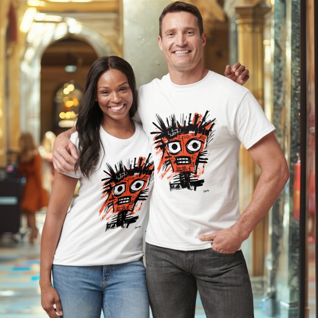 T-shirt Visage Tribal Abstrait - Orange audacieux et noir  (Créateur téléchargé)