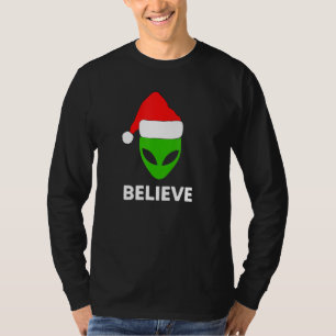 T-shirt Visage vert extraterrestre chapeau de Noël de Père