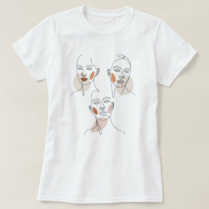 T-shirt Visages d'art en ligne minimaliste pour femmes
