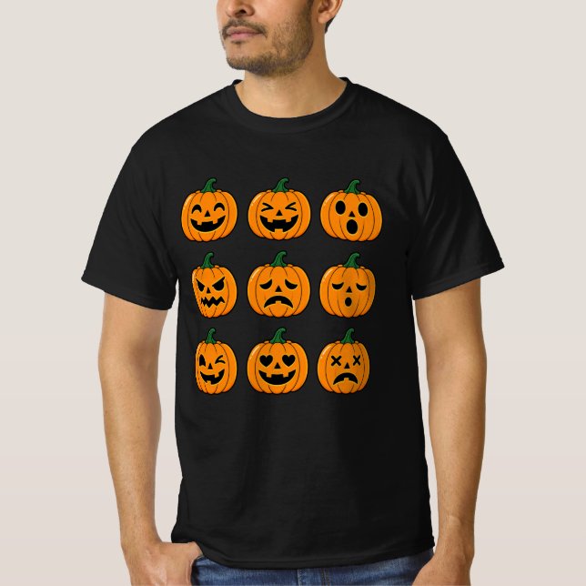 T-shirt Visages de citrouille mignons pour Halloween (Devant)